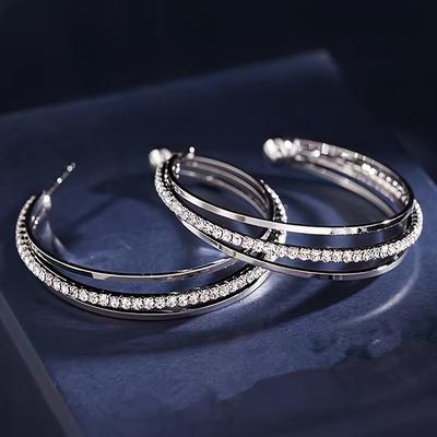 TEMU Elegant Rhinestone-encrusted Hoop Earrings - Vintage Style, Zinc Alloy, Casual Attire & Gifting Image