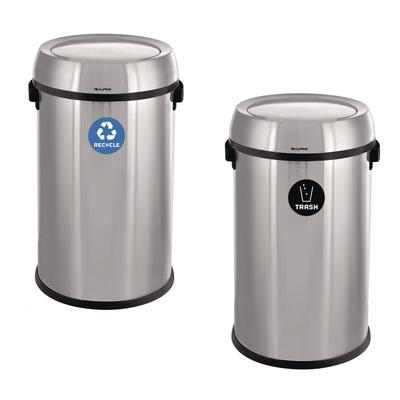 Alpine Industries 17 Gallon Stainless Steel Indoor Recycling Receptacle and Trash Station Swivel Lids (ALHALP47065L1RT)