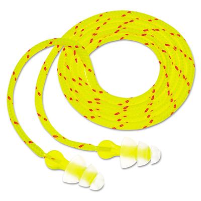 3M P3001 Tri-Flange Earplugs, Corded, 26 dB NRR, Yellow/Orange, 400 Pairs - Box of 100