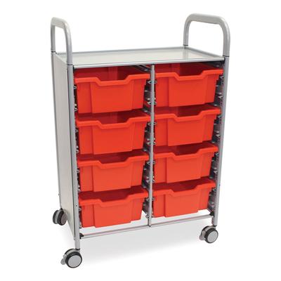 Gratnells Callero Plus Double Column Trolley Set 13, Metal, 1 Shelf, 8 F2 Deep Bins, 27.4