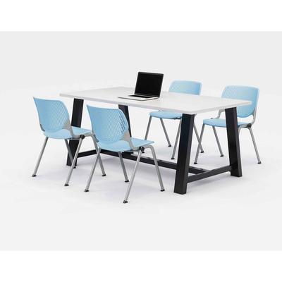KFI Seating Midtown Dining Table with Four Sky Blue Kool Series Chairs, 36 x 72 x 30, Designer White (KFI840031900333)