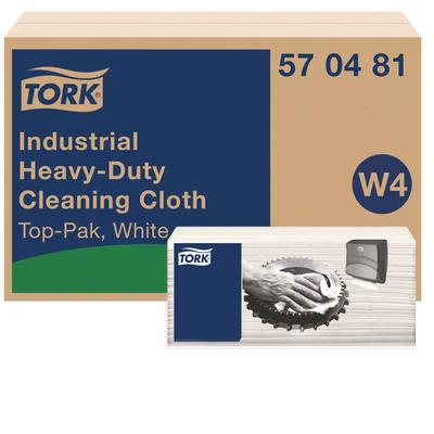 Tork Industrial Heavy-Duty Cleaning Cloth, 1-Ply, 13.97 x, 4.25, Unscented, White, 60 Cloths, 4/Carton (TRK570481)