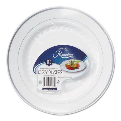 WNA Comet RSM101210WS Masterpiece Plastic Plates, 10.25 in, White w/Silver Accents, Round, 120/Carton - Case of 120