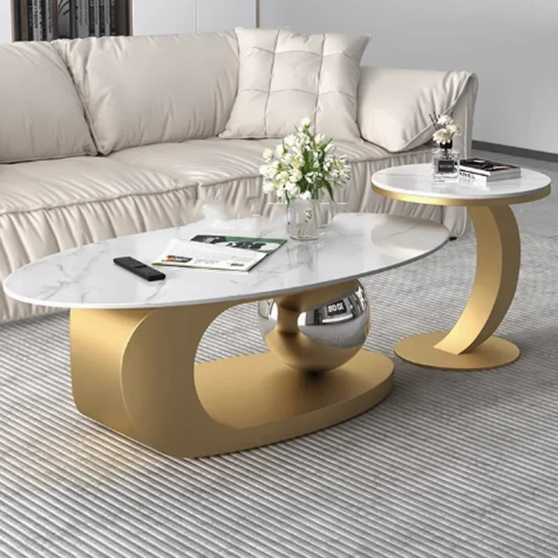 Italienischer ästhetischer Couchtisch Gold Oval Nordischer Designer Luxus Couchtisch Modernes Holz Einzigartige Muebles De Sala Wohnmöbel Image