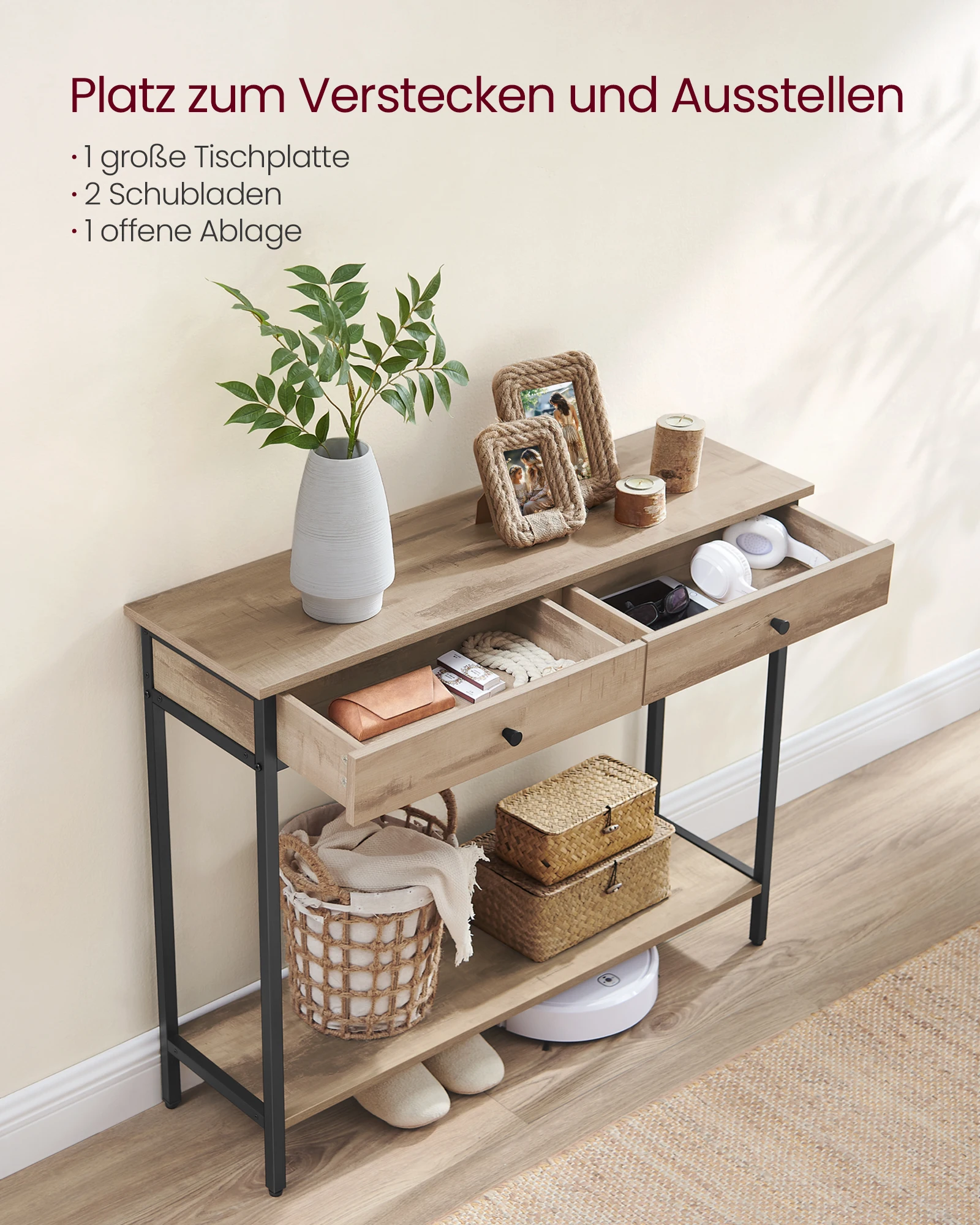 VASAGLE Konsolentisch, Flurtisch, Beistelltisch, Sofatisch mit 2 Schubladen