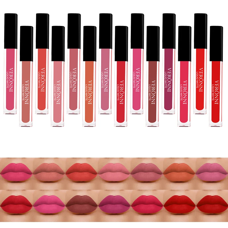 14-farbige flüssige, matte Lippenstifte, langlebig, samtiger Lipgloss, antihaftbeschichtet, wasserfest, Schönheit, Kosmetik, Make-up für Frauen, Lippen