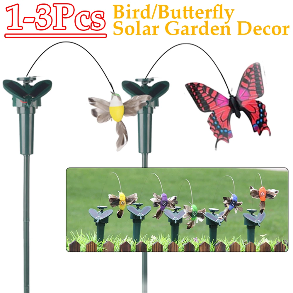 Solar betriebene fliegende Wobble Solar fliegende Vogel Schmetterling künstliche gefälschte Kolibri tanzen flatternde Schmetterlinge Garten Dekor