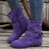 Freizeit Stiefeletten 2024, neue einfache Pendeln Runde Kappe Leder Stiefel mit flachem Boden Gürtel Schnalle frauen Schuhe Zapatos De Mujer