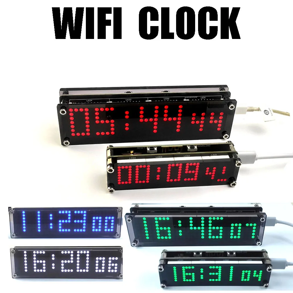 ESP8266 WIFI-Uhr, Netzwerk-Timing, Digitalanzeige, LED-Punktmatrix-Uhr mit Sekunde, Rot, Blau, Grün, Weiß, Zeit, USB-Leistung, WLAN-Uhr Image