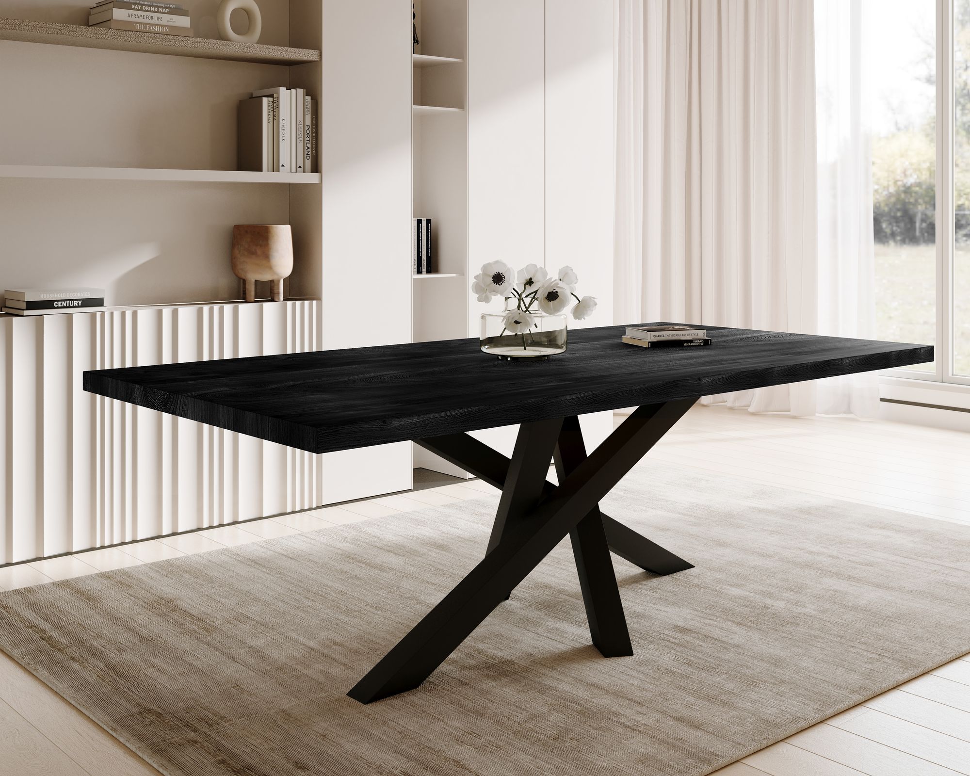 BlackWood »Table4YOU Atlanta Black Edition« Wildeiche Massivholztisch gerade Kante / Wildeiche schwarz / 6 cm / 260x100 cm
