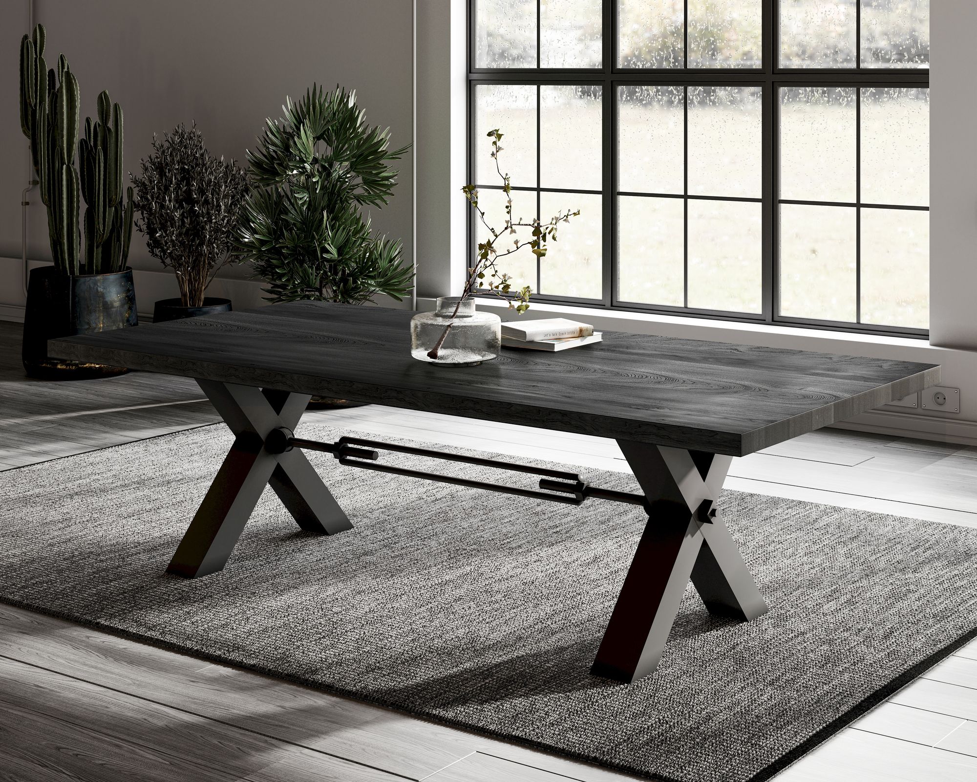 BlackWood »Table4YOU Dallas Black Edition« Wildeiche Massivholztisch Baumkante / Wildeiche schwarz / 4 cm / 180x100 cm