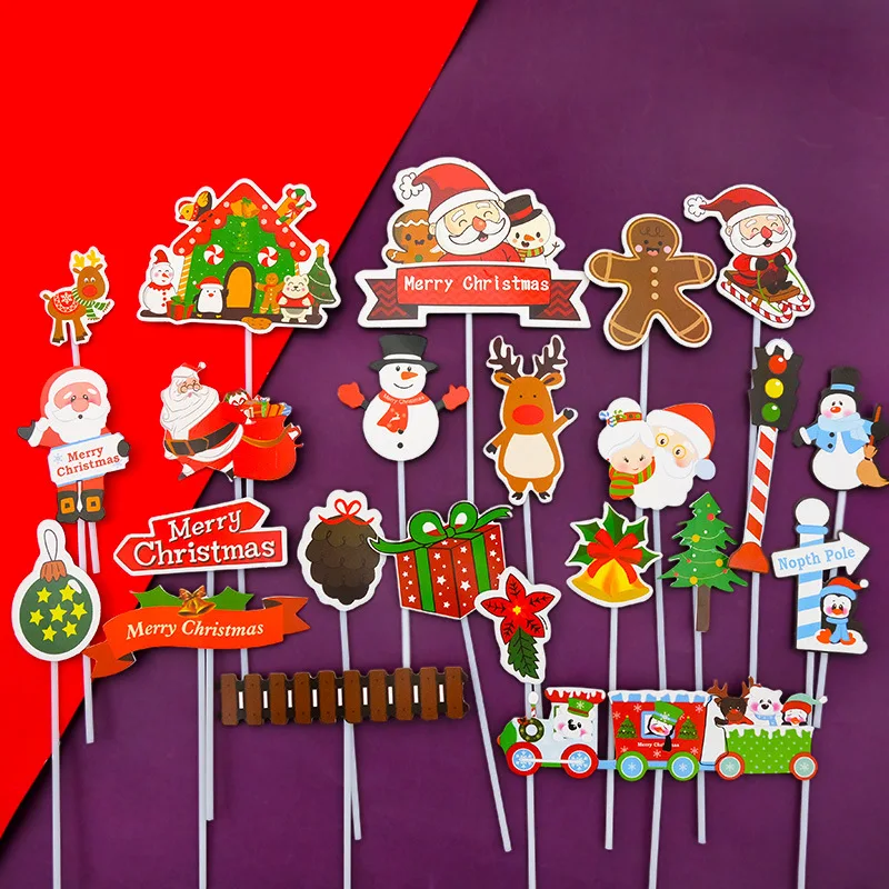 6 teile/satz Frohe Weihnachten Cupcake Topper Neue Jahr Kuchen Dekoration Santa Claus Baum Rentier Kuchen Topper Picks Weihnachten Party Versorgung Image