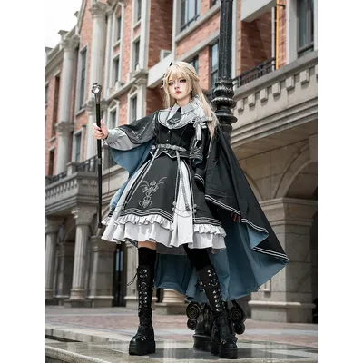 Militärischer Stil Gothic Blue Lo Caped Mantel Uniform Elegantes Temperament Lolita Kleid Cosplay Image