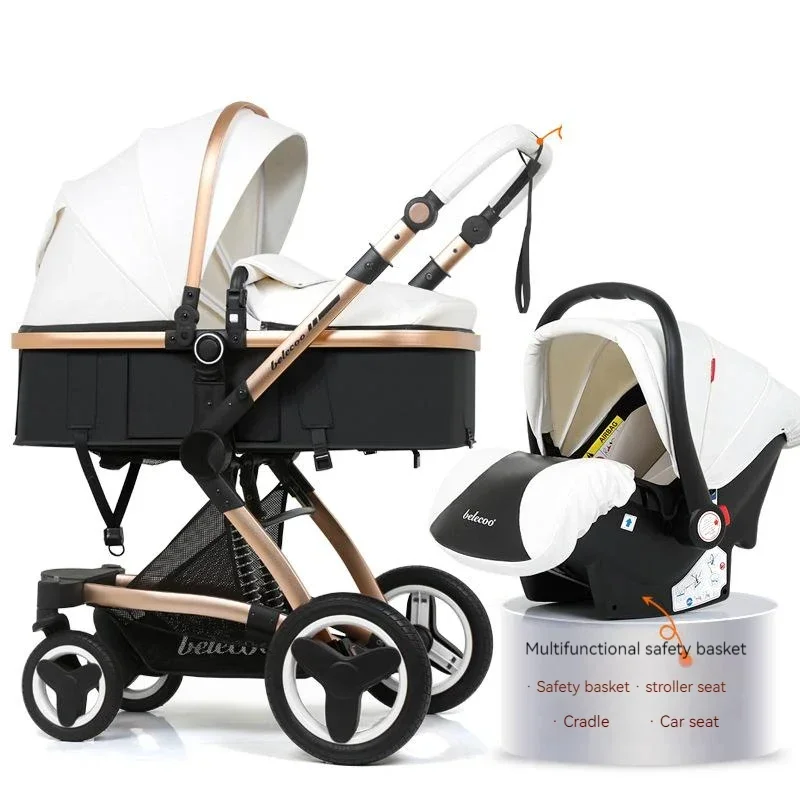 Luxuriöser High-End-Kinderwagen 3in1, Belecoo X6 Hochlandschafts-Babywagen mit Automorb, kann sitzen, liegen und zusammenklappen werden Image