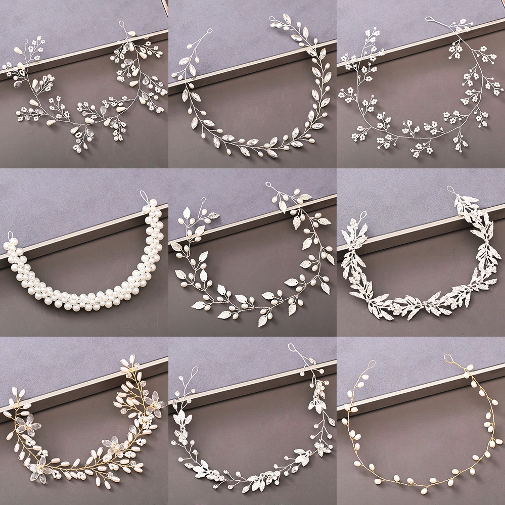 Perle Strass Frauen Stirnband Hochzeit Haar Zubehör Für Frauen Braut Tiara Stirnband Haar Schmuck Silber Farbe Haarband Image