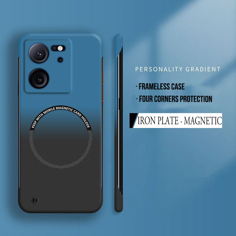 Luxus Harte PC Farbverlauf Rahmenlose Telefon Fall Für Xiaomi Mi 13T 12T 13 11 Lite poco F5 Pro Magnetische Matte Dünne Abdeckung Image