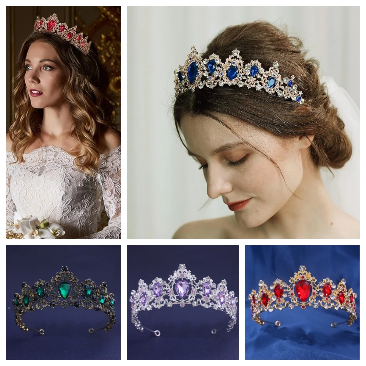 Barock Kristall Krone Tiara für Frauen Braut Vintage Strass Prom Diadem Braut Hochzeit Haarschmuck Schmuck Krone Tiara Image