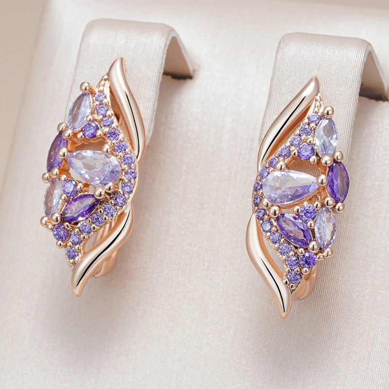 Kinel Trend Glänzende Lila Natürliche Zirkon Tropfen Ohrringe für Frauen Luxus 585er Roségold Farbe Qualität Täglich Feiner Vintage-Schmuck Image