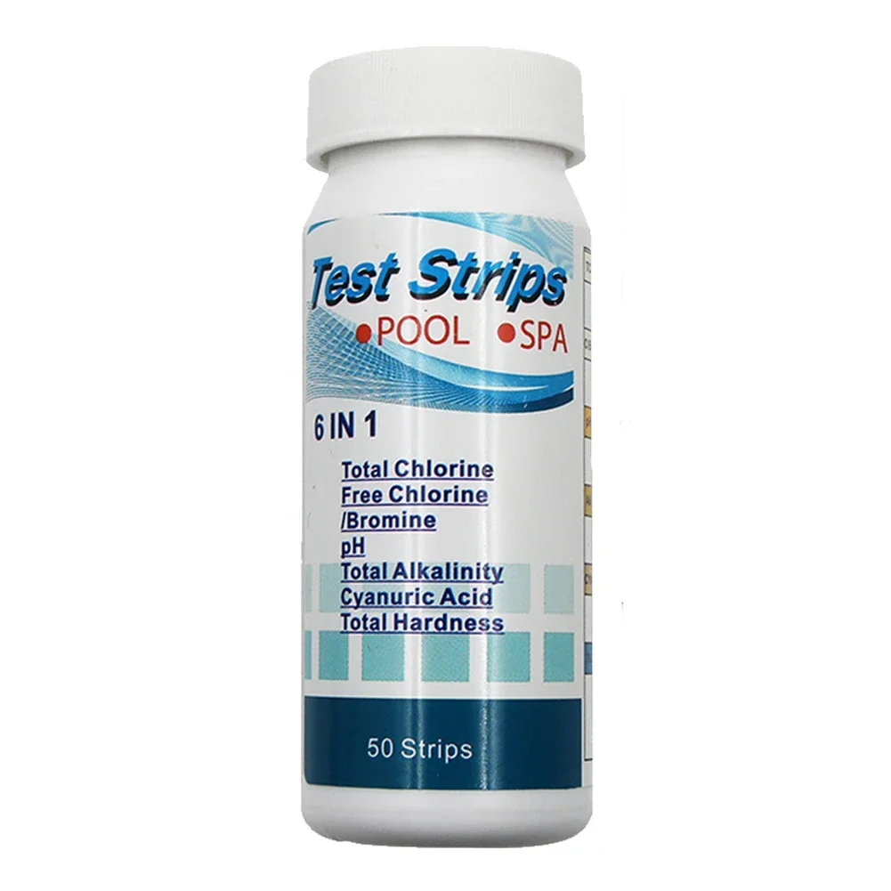 6-in-1-Wassertest-PH-Streifen, vielseitig einsetzbar, 50 Stück, Restchlor-Wert, Alkalität, Härteprüfer, hohe Präzision, für Pool-Spa Image