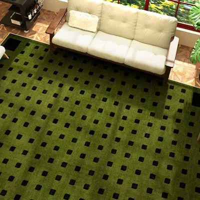 Living Room Mat Machine Washable Non-slip Soft Bedroom Rugs Green Retro Large Size Carpet French Plaid Imitation Cashmere Mats