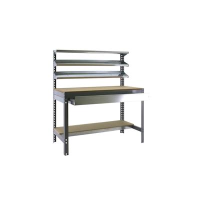 SimonRack Arbeitsbank ohne Schrauben mit Holzschalen und mit Simonwork BT1 -Kastenschublade. Grau/Holzfarbe 1445x1510x760 mm Image