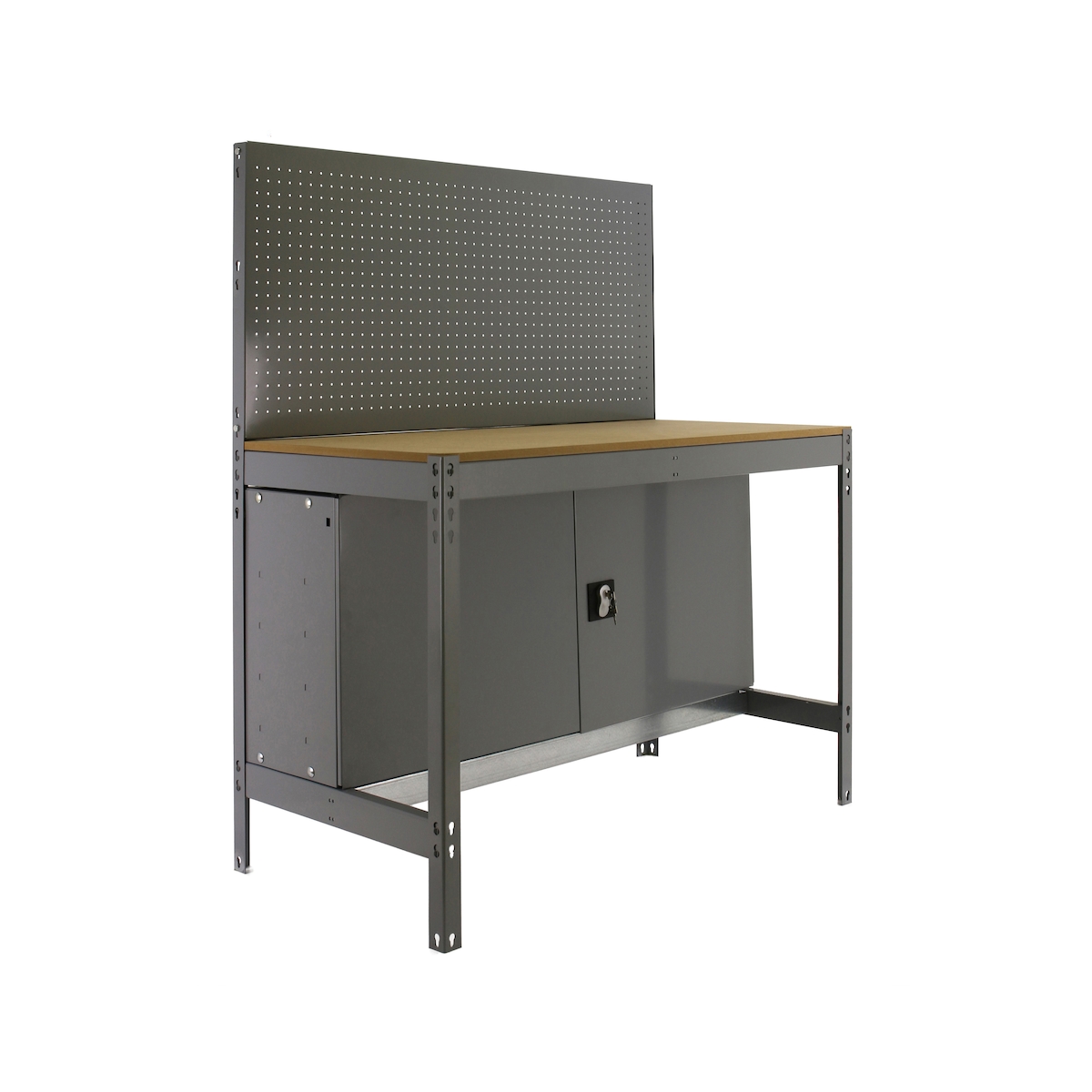 SimonRack Arbeitsbank ohne Schrauben mit Holzschalen und mit Simonwork BT2 -Schrankschrank. Grau/Holzfarbe 1445x1210x610 mm Image