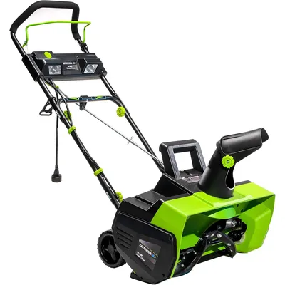 Earthwise Sn71022 22"" 14-Amp Electric Corded Snow Thrower With Led Lights, Green/Black