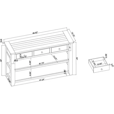 48" Modern Solid Wood Sofa Table Pine Console Table with 3 Storage Dawers and 2 Shelves Storage