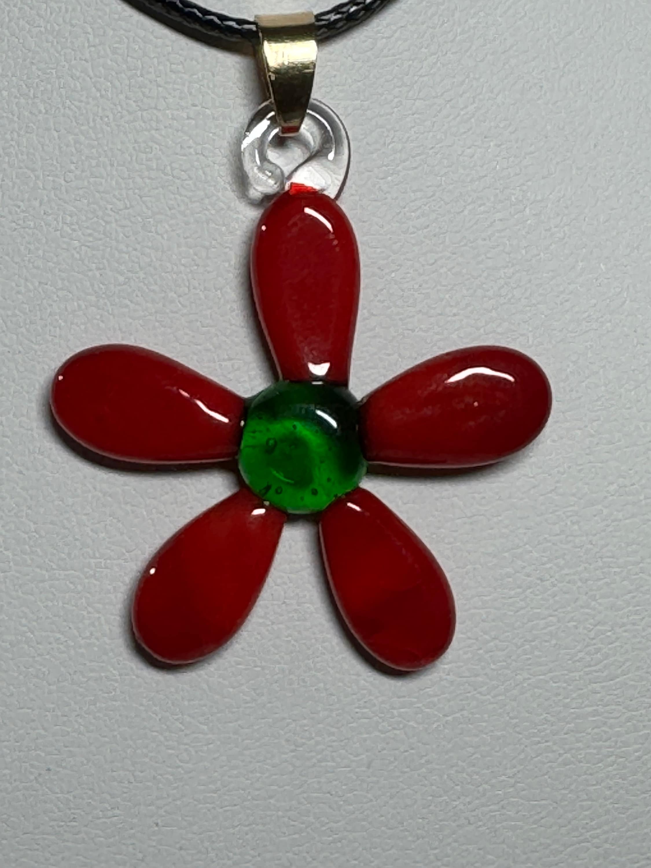 Ciondolo a forma di fiore in vetro, collana, ciondolo a forma di fiore in vetro rosso