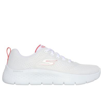 Skechers Women's GO WALK Flex - Kali Sneaker | Size 6.5 | White/Coral | Textile/Synthetic | Vegan | Machine Washable