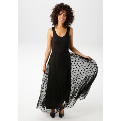 Maxikleid ANISTON CASUAL, Damen, Gr. 40, N-Gr, schwarz, Single Jersey, Obermaterial: 95% Viskose, 5% Elasthan. Netzmaterial: 100% Polyester, unifarben, gepunktet, feminin, figurumspielend knöchelfrei, Rundhals, Kleider, mit getupften Mesh verziertem... Image