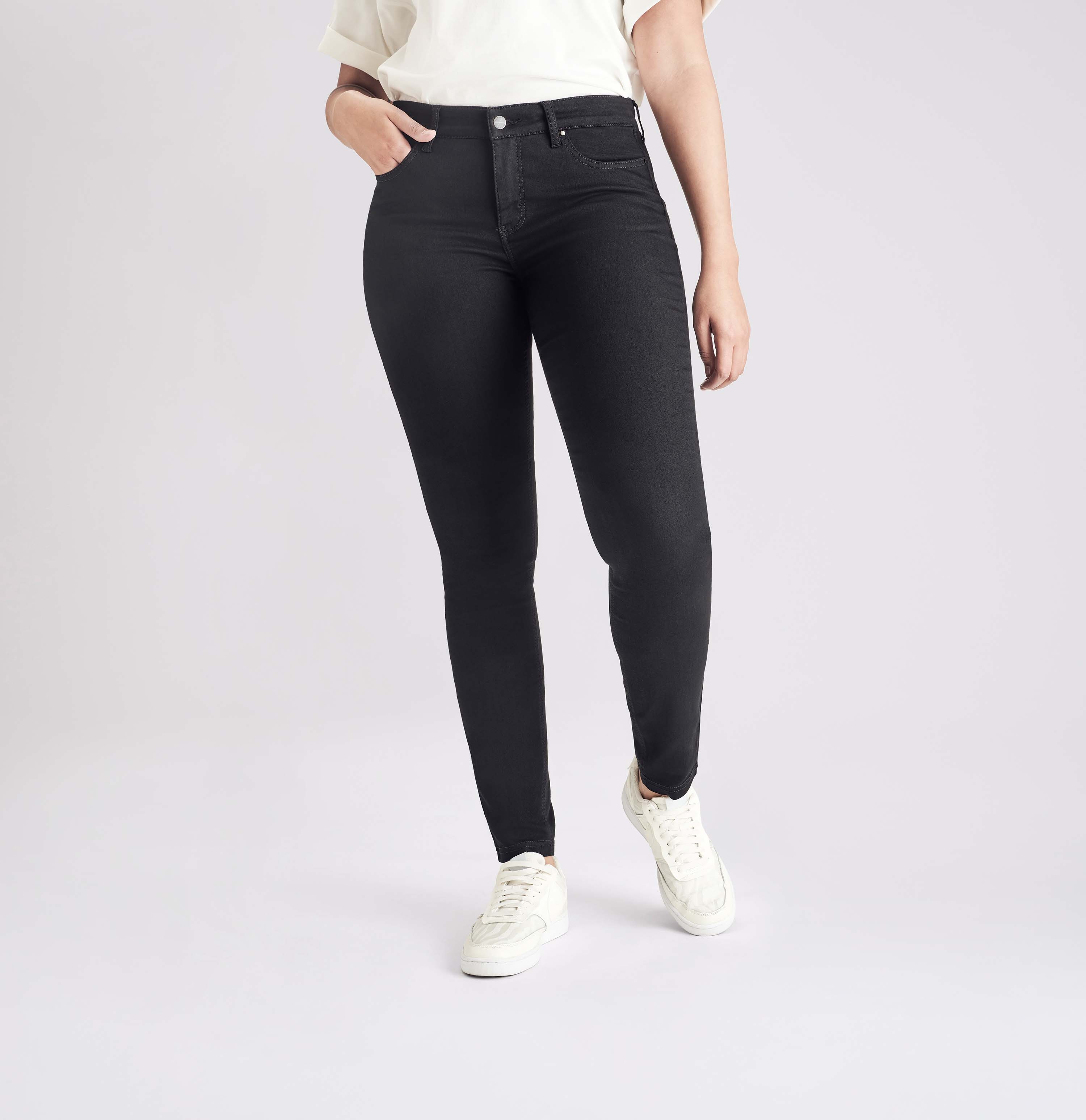 Skinny-fit-Jeans MAC "Dream Skinny", Damen, Gr. 40, Länge 34, schwarz (schwarz, schwarz), Jeans, Obermaterial: 48% Baumwolle, 48% Polyester, 4% Elasthan, sehr figurbetont lang, Jeans, in hochelastische Qualität für den perfekten Sitz, Topseller