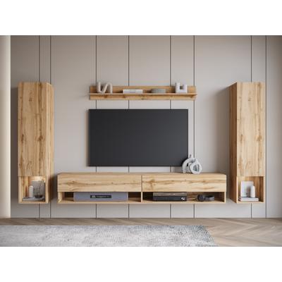 Wohnwand INOSIGN "AMADEO II", braun (eichefarben votan, eichefarben votan), B:260cm H:130cm T:32,5cm, Kastenmöbel-Sets, Vitrine Türanschlag links/rechts wechselbar, Hängeversion Image