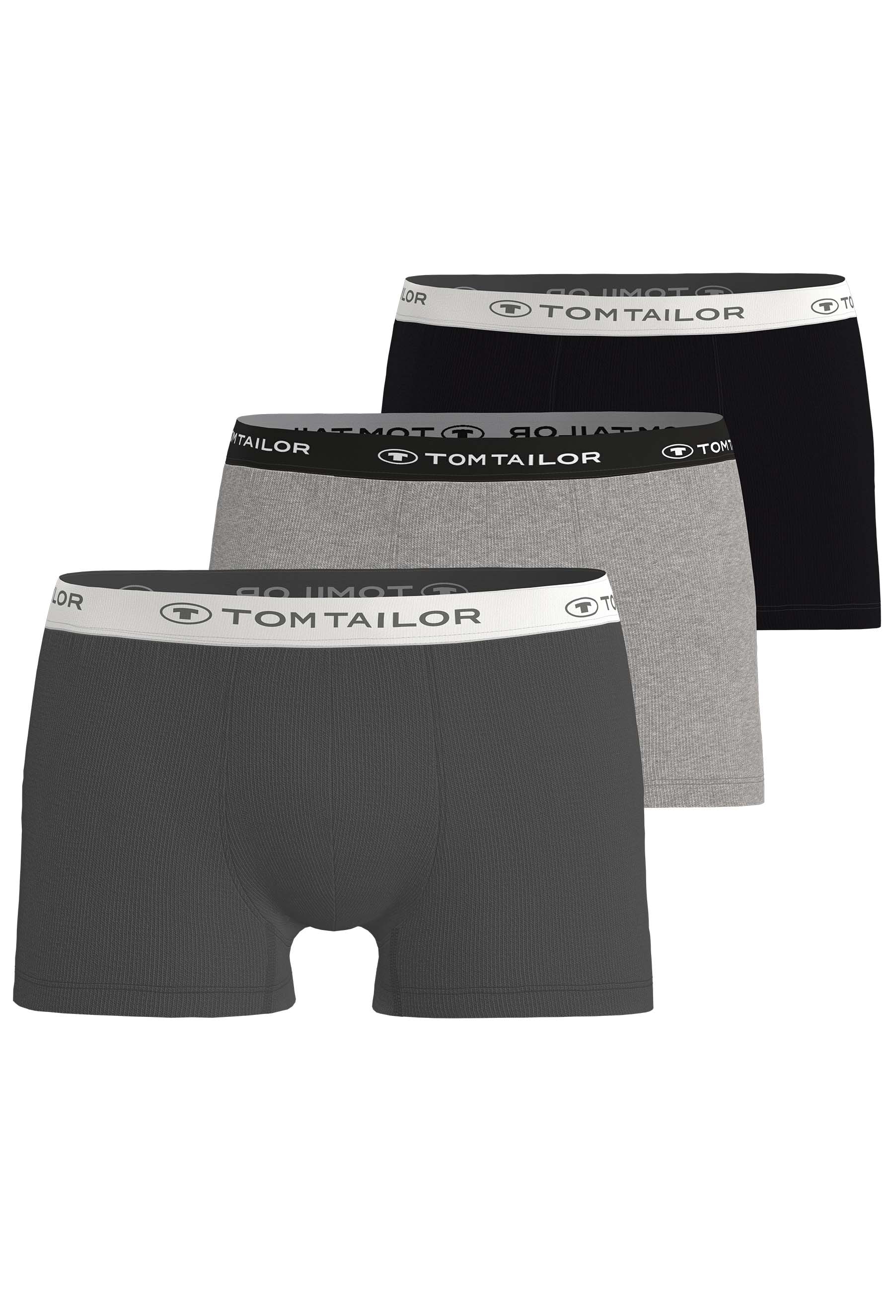 Boxershorts TOM TAILOR "Buffer", Herren, Gr. S, schwarz (anthra, melange, schwarz), Single Jersey, Obermaterial: 95% Baumwolle, 5% Elasthan, unifarben, bequem, Unterhosen, weich, bequem, basic, eng, Logobund, Baumwollmix