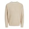 Strickpullover JACK & JONES "JJWALTER KNIT RELAXED CREW NECK", Herren, Gr. L, weiß (oxford tan detail:with weiß), Strick, Obermaterial: 50% Baumwolle, 50% Polyester, unifarben, modisch, relaxed fit, Rundhals, Langarm, Pullover