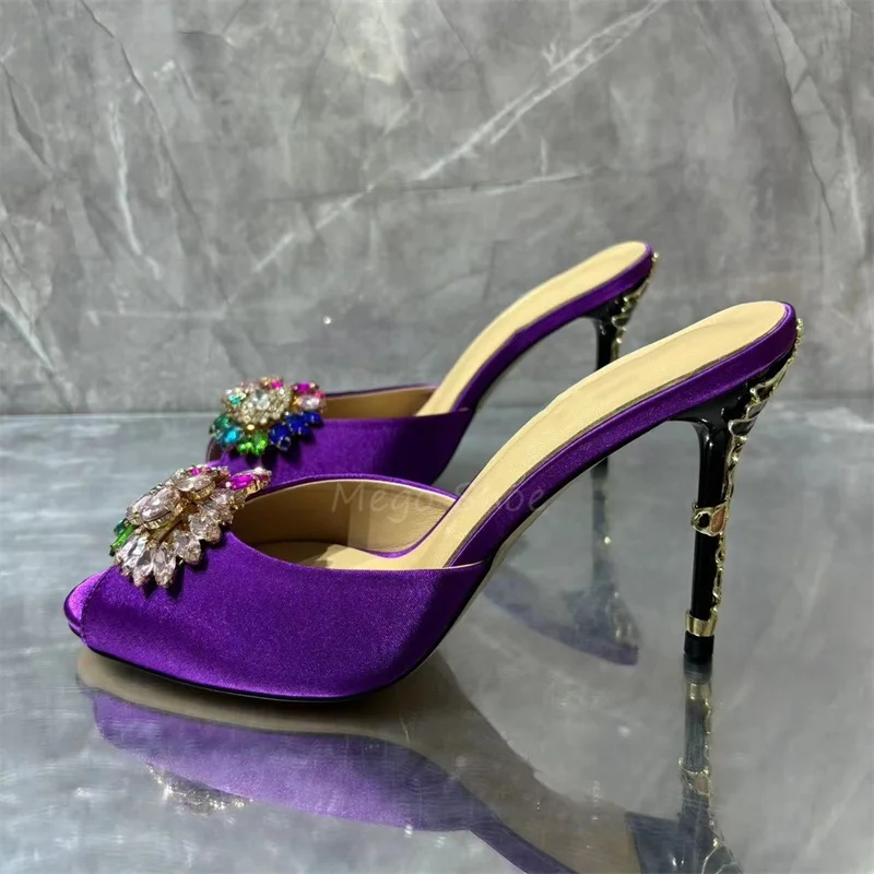 Kristall Stiletto High Heels Lila Samt Hausschuhe für Frauen Bankett Schuhe Sexy Sandalen Schuhe Handgefertigt Hohe Qualität Große Größe 43