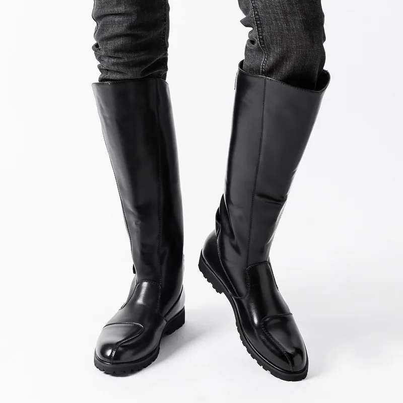Plus Größe 37-46 Vintage Gothic Leder Kniehohe Lange Stiefel Herren Winterschuhe 2025, quadratische Absätze, Cowboy-Reit-Motorradstiefel