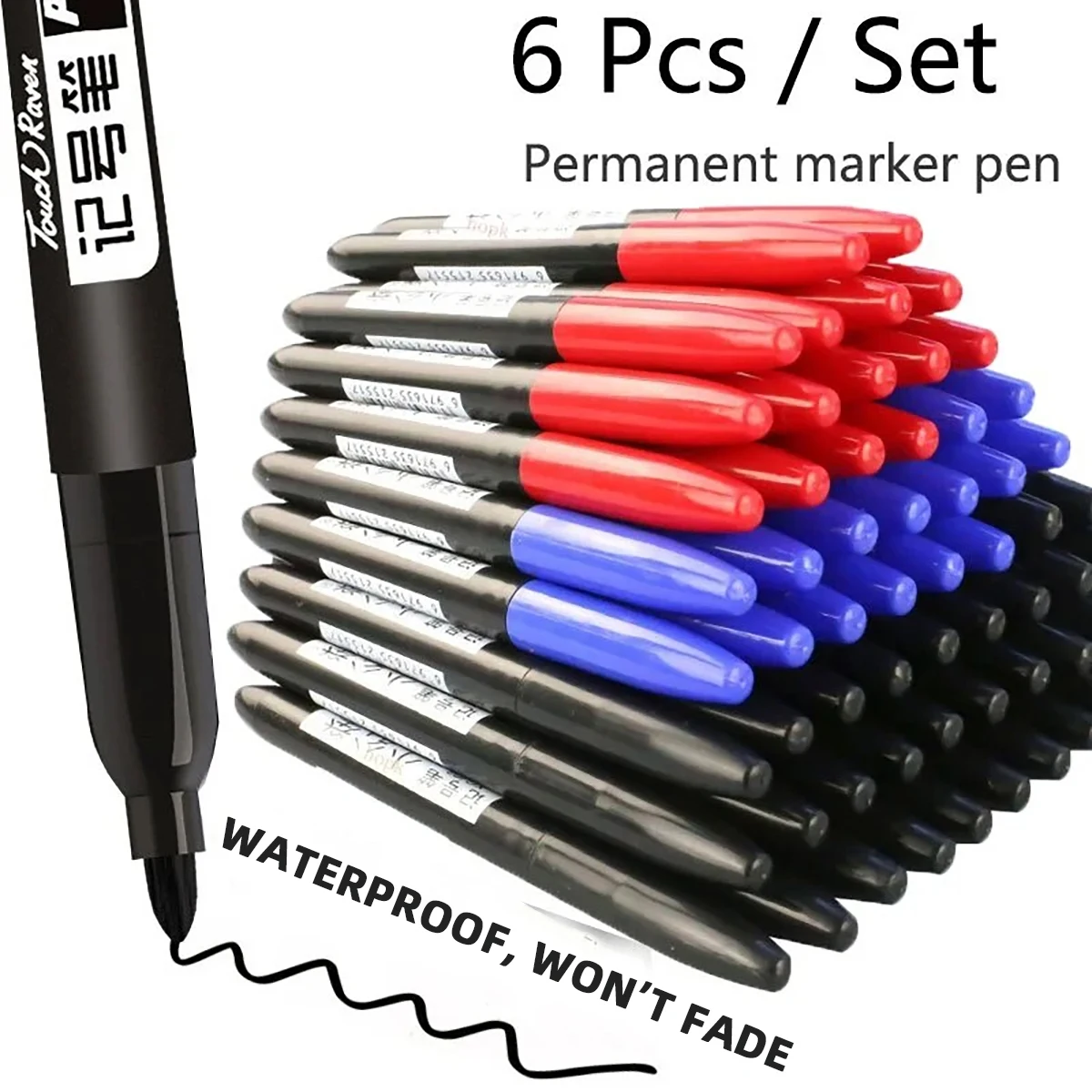 6 Teile/satz Schwarz Öl-basierte Marker Wasserdicht Marker Lichtecht Große-kopf Marker Tracing Stift Whiteboard Stift büro Liefert Image