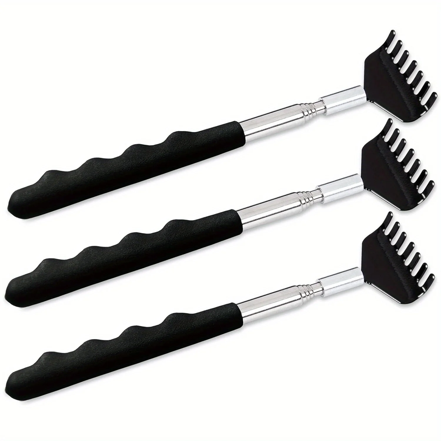 Handheld-Rückenkratzer, ausziehbarer tragbarer Rückenkratzer aus Metall für Männer, Frauen, Erwachsene, Teleskop-Rückenmassagegerät mit PVC-Griffen Image