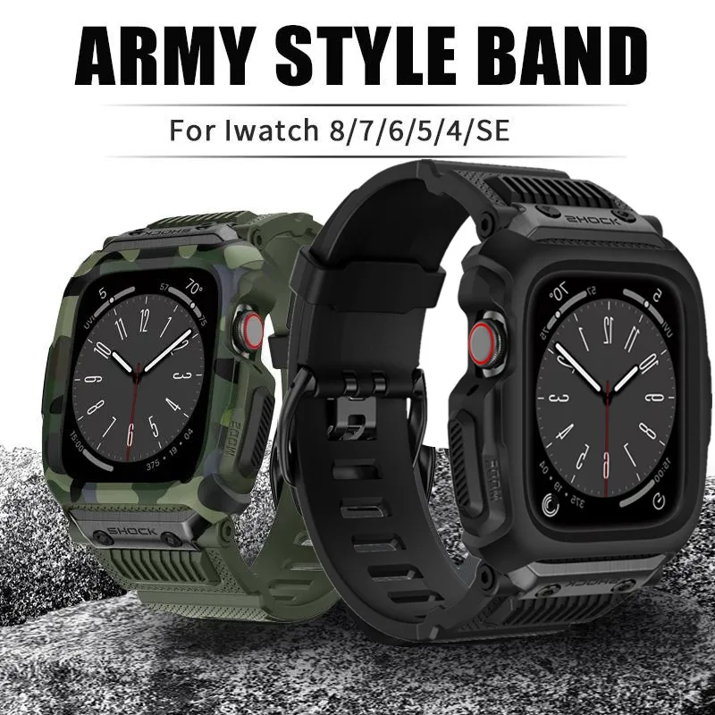 Armee-Camouflage-Sportarmband + robustes Gehäuse für Apple Watch Band 42 mm 44 mm 45 mm, wasserdicht, sturzsicher, für iWatch Serie 9 8 7 se Image