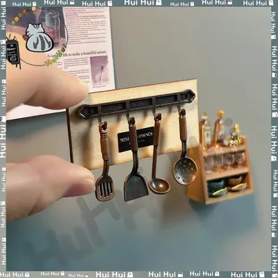 Miniaturwelt auf dem Kühlschrank, Miniatur-Kühlschrankaufkleber, Suppenkelle, Bratpfanne, Spatel, Küchenutensilien, Kühlschrankaufkleber, kreative Magnete Image