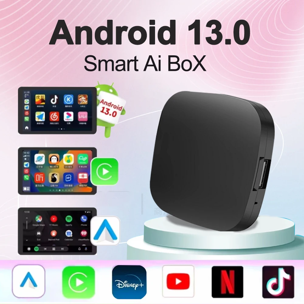 Android 13 Carplay AI Box Drahtlose Android Auto Smart TV Box Für Youtube Netflix Toyota Mazda Hyundai Haval GMC Ford MG VW Kia Image