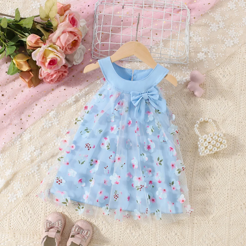 Baby Mädchen Kleid Sommer Blumendruck Niedliche Schleife Prinzessin Stil Baby Mädchen Kleid Geburtstag Party Baby Mädchen Kleid Image