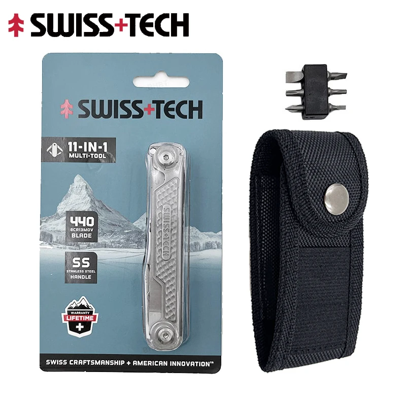 SWISS TECH 11-in-1 Mini-Multitool EDC Outdoor Camping Survival Multifunktionswerkzeuge mit Schere Schraubendreher Geschenke für Männer Image