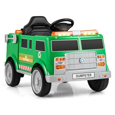 Costway 12V Battery Powered Electric Vehicle with Remote Control and Trash Bin-Green