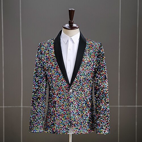 Disko 1980er Blazer mit Reverskragen Disco Pailletten Kostüm Herren Halloween Maskerade Party Club Pride Parade Erwachsene Mantel Herbst Winter Image
