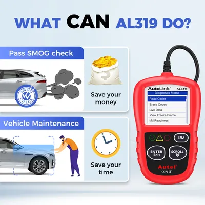Autel AL319 Code Reader OBD2 Diagnostic Scan Tool One-click I/M Readiness Key for Check Engine Light