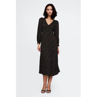 Gap Womens Black Floral Satin Empire Midi Dress - Black Floral