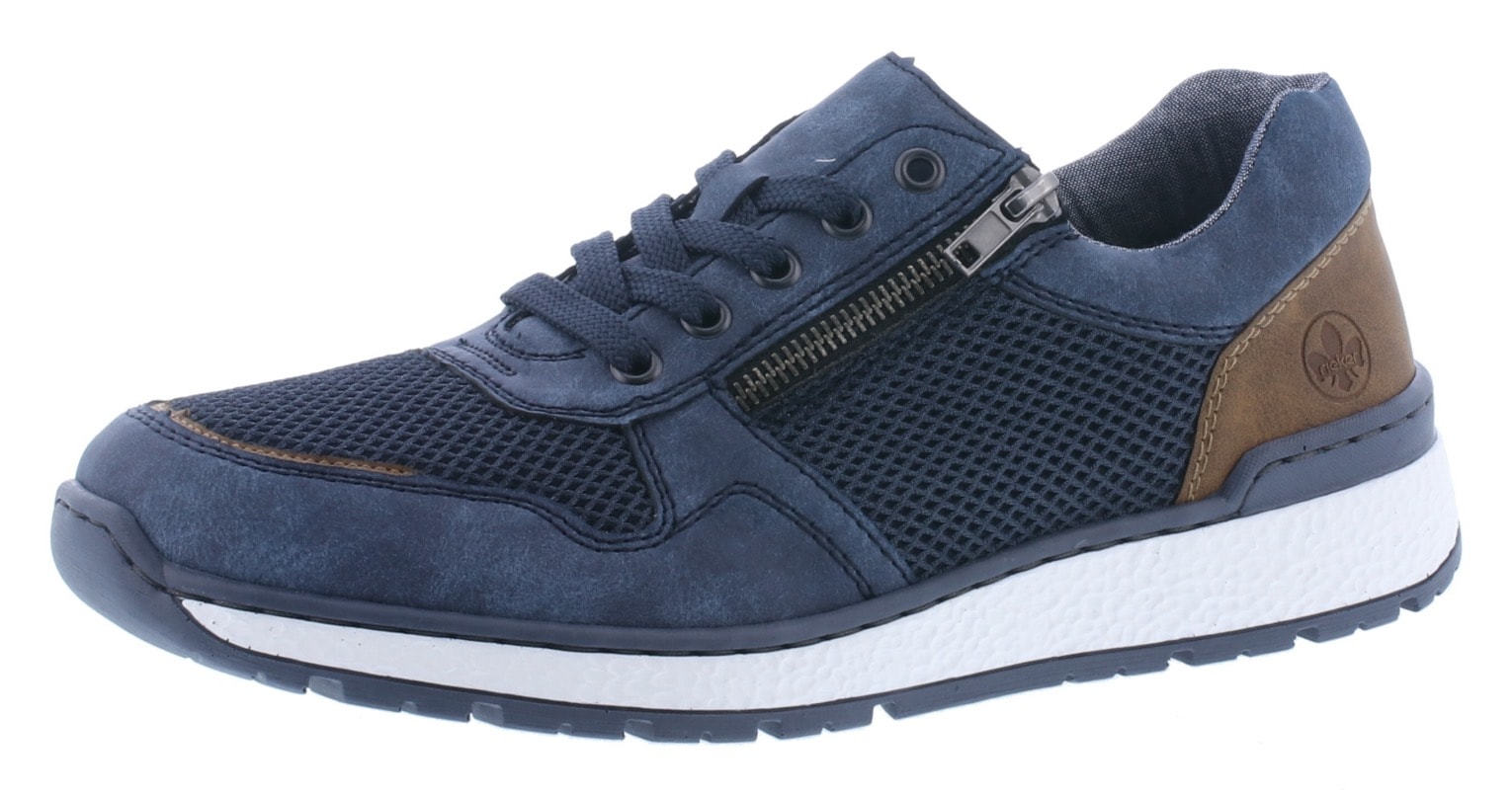 Sneaker RIEKER, Herren, Gr. 45, bunt (dunkelblau, braun), Lederimitat, Textil, kontrastfarbene Details, Schuhe Sneaker, Schnürschuh, Halbschuh, Freizeitschuh in bequemer Form