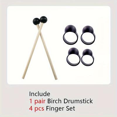 TEMU A Set Of 6-inch Drum Accessories, Including 1 Pair Of Drumsticks And 4 Finger Covers, For Lotus Steel Tongue Drumsticks, Soft Rubber-headed Drumsticks, Suitable For Percussion Instruments